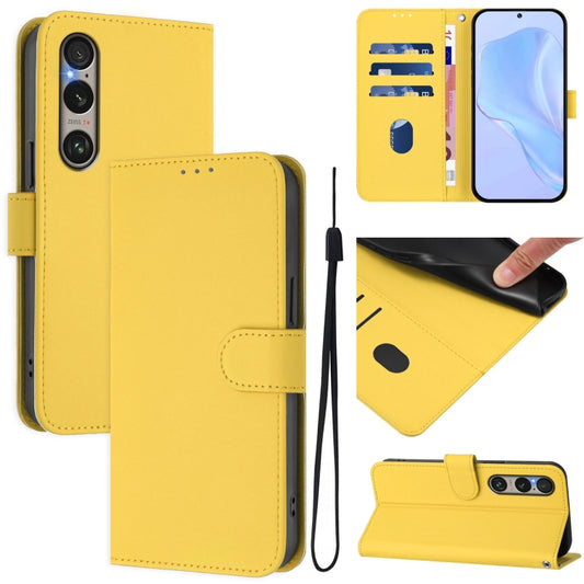For Sony Xperia 1 VI 2024 Skin Feel Solid Color Leather Phone Case with Lanyard(Lemon Yellow) by buy2fix