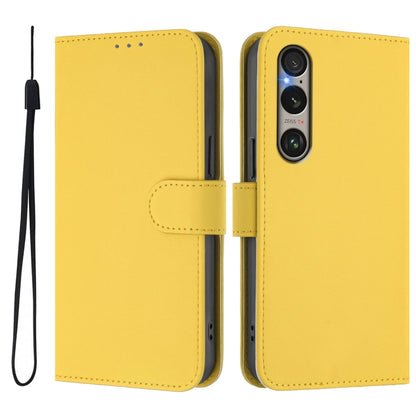 For Sony Xperia 1 VI 2024 Skin Feel Solid Color Leather Phone Case with Lanyard(Lemon Yellow) by buy2fix