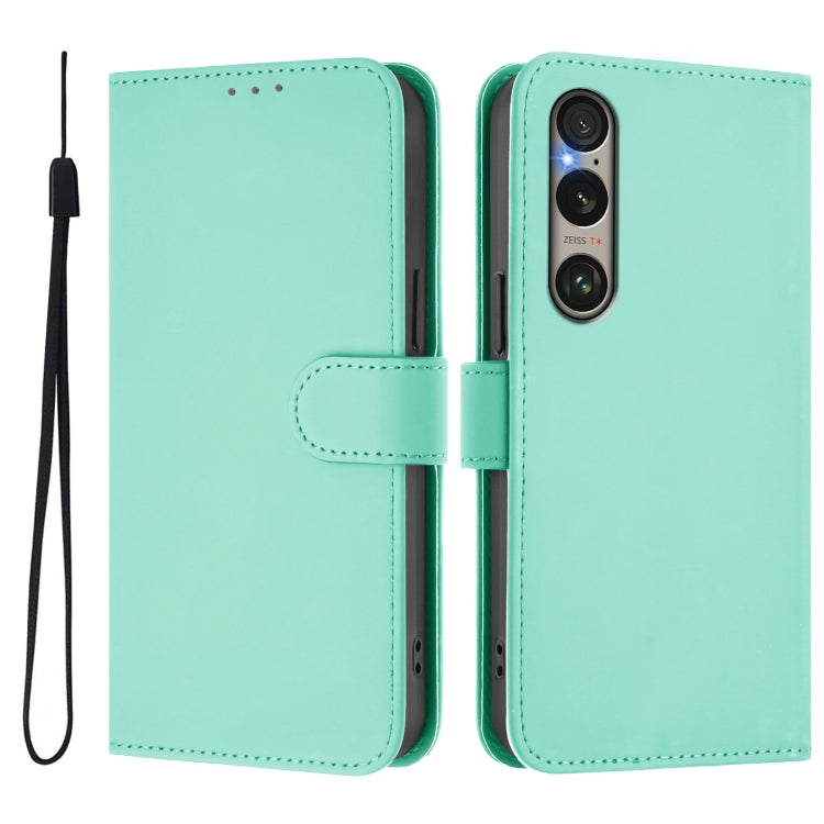 For Sony Xperia 1 VI 2024 Skin Feel Solid Color Leather Phone Case with Lanyard(Mint Green) by buy2fix