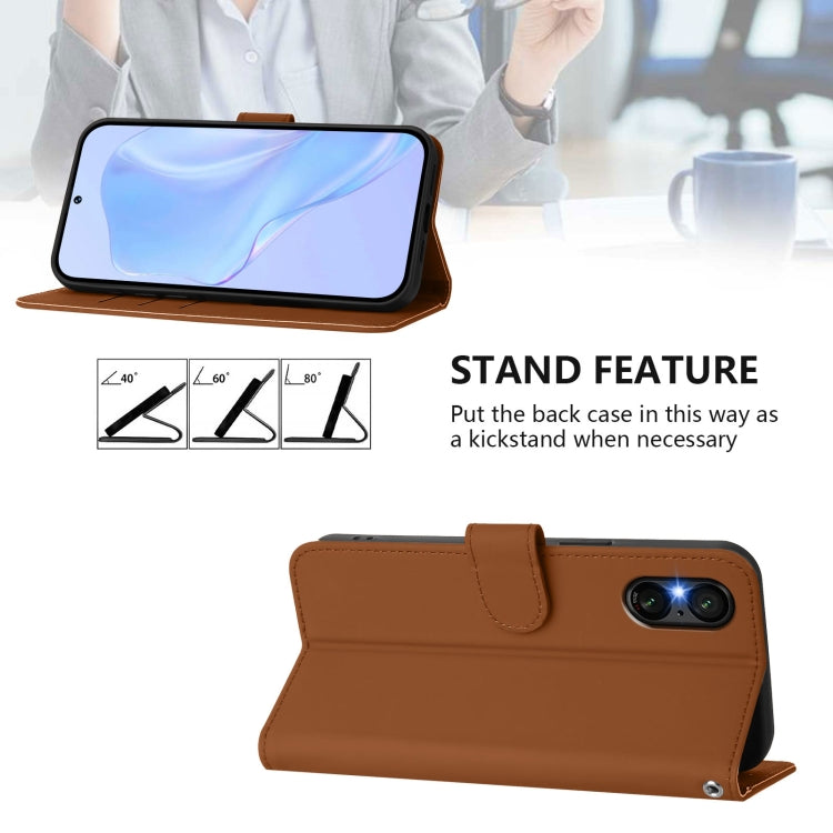 For Sony Xperia 5 VI 2024 Skin Feel Solid Color Leather Phone Case with Lanyard(Brown) by buy2fix