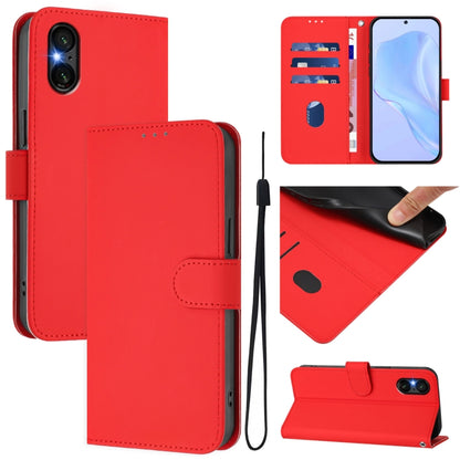 For Sony Xperia 5 VI 2024 Skin Feel Solid Color Leather Phone Case with Lanyard(Red) by buy2fix