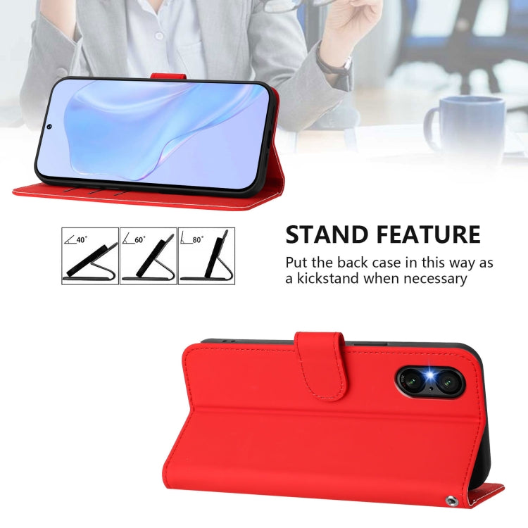 For Sony Xperia 5 VI 2024 Skin Feel Solid Color Leather Phone Case with Lanyard(Red) by buy2fix