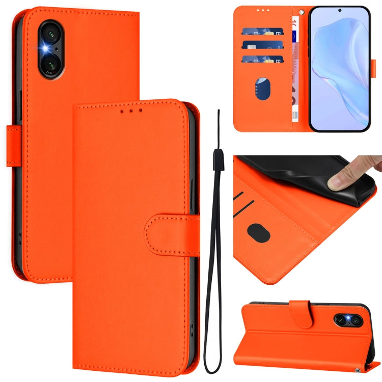 For Sony Xperia 5 VI 2024 Skin Feel Solid Color Leather Phone Case with Lanyard(Orange) by buy2fix