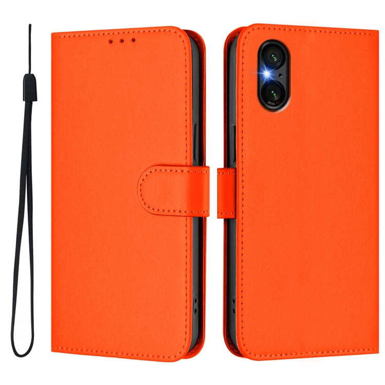 For Sony Xperia 5 VI 2024 Skin Feel Solid Color Leather Phone Case with Lanyard(Orange) by buy2fix