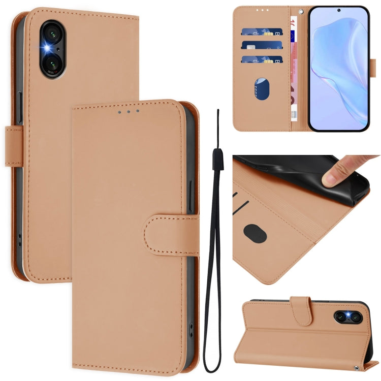 For Sony Xperia 5 VI 2024 Skin Feel Solid Color Leather Phone Case with Lanyard(Nude) by buy2fix