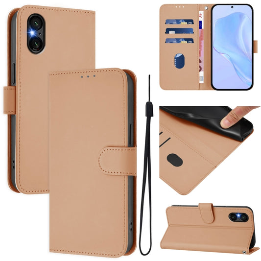 For Sony Xperia 5 VI 2024 Skin Feel Solid Color Leather Phone Case with Lanyard(Nude) by buy2fix
