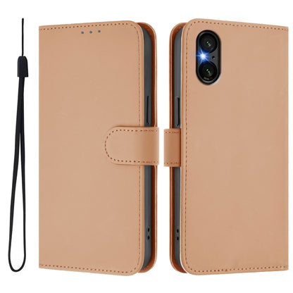 For Sony Xperia 5 VI 2024 Skin Feel Solid Color Leather Phone Case with Lanyard(Nude) by buy2fix
