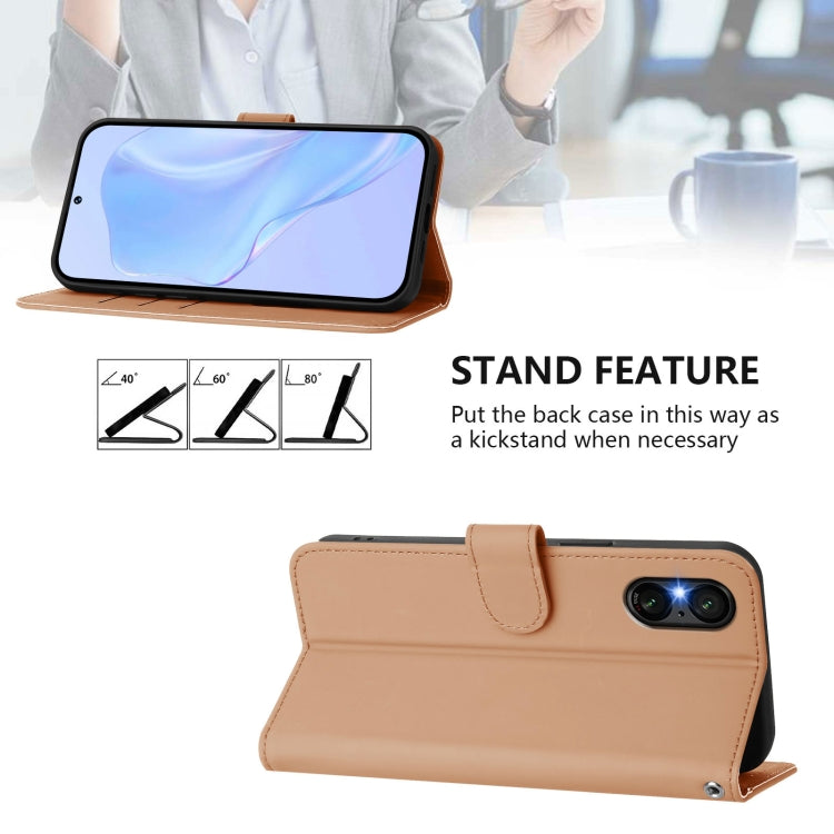 For Sony Xperia 5 VI 2024 Skin Feel Solid Color Leather Phone Case with Lanyard(Nude) by buy2fix