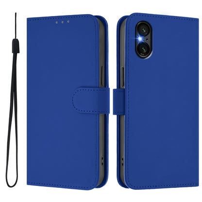 For Sony Xperia 5 VI 2024 Skin Feel Solid Color Leather Phone Case with Lanyard(Dark Blue) by buy2fix