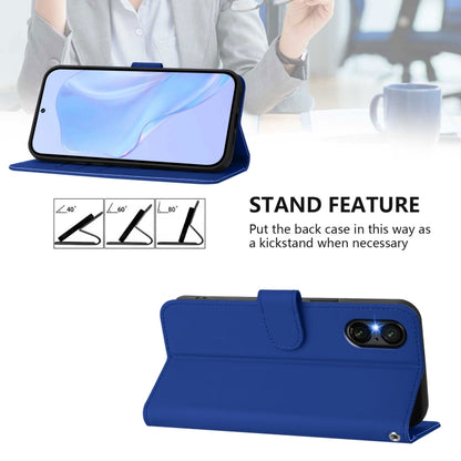 For Sony Xperia 5 VI 2024 Skin Feel Solid Color Leather Phone Case with Lanyard(Dark Blue) by buy2fix