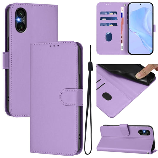 For Sony Xperia 5 VI 2024 Skin Feel Solid Color Leather Phone Case with Lanyard(Lavender Purple) by buy2fix