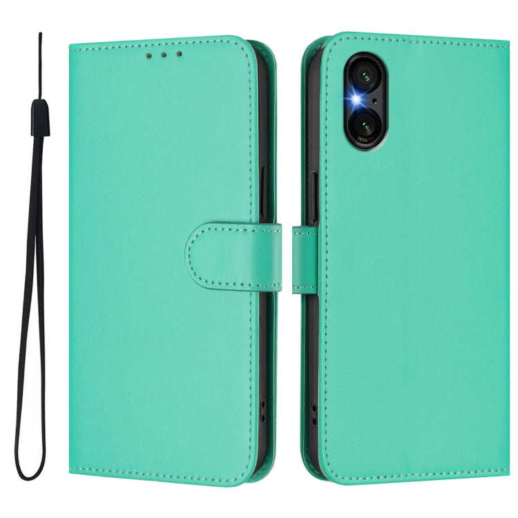 For Sony Xperia 5 VI 2024 Skin Feel Solid Color Leather Phone Case with Lanyard(Green) by buy2fix