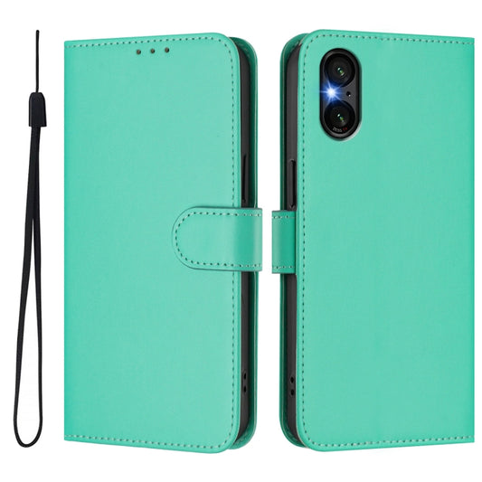 For Sony Xperia 5 VI 2024 Skin Feel Solid Color Leather Phone Case with Lanyard(Green) by buy2fix