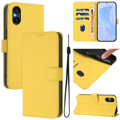 For Sony Xperia 5 VI 2024 Skin Feel Solid Color Leather Phone Case with Lanyard(Lemon Yellow) by buy2fix