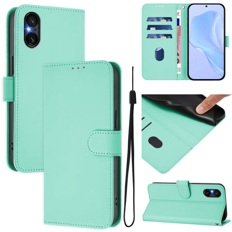 For Sony Xperia 5 VI 2024 Skin Feel Solid Color Leather Phone Case with Lanyard(Mint Green) by buy2fix