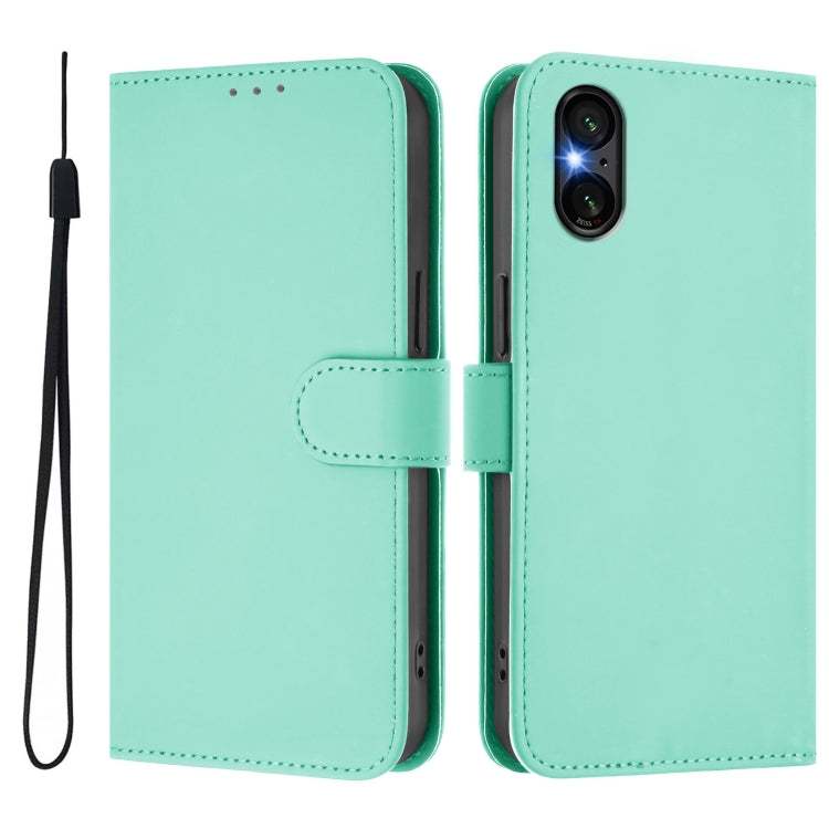 For Sony Xperia 5 VI 2024 Skin Feel Solid Color Leather Phone Case with Lanyard(Mint Green) by buy2fix