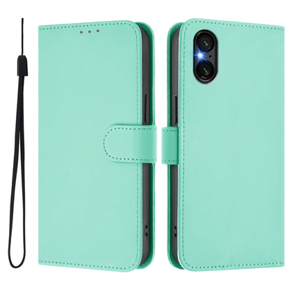 For Sony Xperia 5 VI 2024 Skin Feel Solid Color Leather Phone Case with Lanyard(Mint Green) by buy2fix