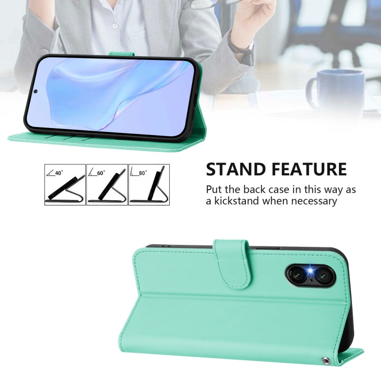 For Sony Xperia 5 VI 2024 Skin Feel Solid Color Leather Phone Case with Lanyard(Mint Green) by buy2fix