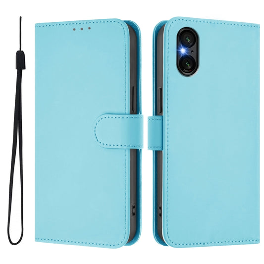 For Sony Xperia 5 VI 2024 Skin Feel Solid Color Leather Phone Case with Lanyard(Sky Blue) by buy2fix