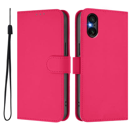 For Sony Xperia 5 VI 2024 Skin Feel Solid Color Leather Phone Case with Lanyard(Rose Red) by buy2fix