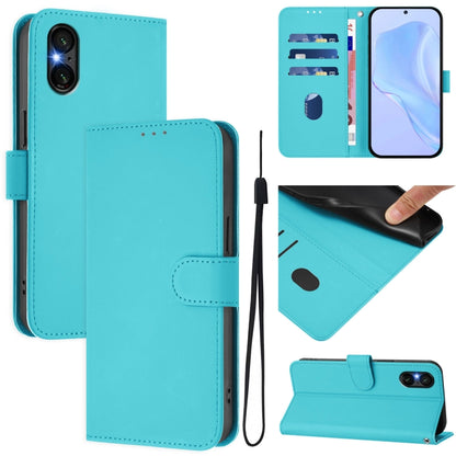 For Sony Xperia 5 VI 2024 Skin Feel Solid Color Leather Phone Case with Lanyard(Lake Blue) by buy2fix