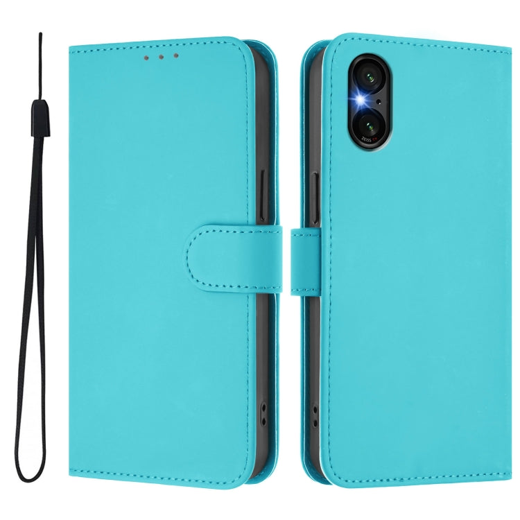 For Sony Xperia 5 VI 2024 Skin Feel Solid Color Leather Phone Case with Lanyard(Lake Blue) by buy2fix