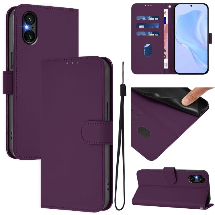 For Sony Xperia 5 VI 2024 Skin Feel Solid Color Leather Phone Case with Lanyard(Violet) by buy2fix
