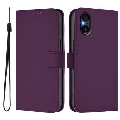 For Sony Xperia 5 VI 2024 Skin Feel Solid Color Leather Phone Case with Lanyard(Violet) by buy2fix