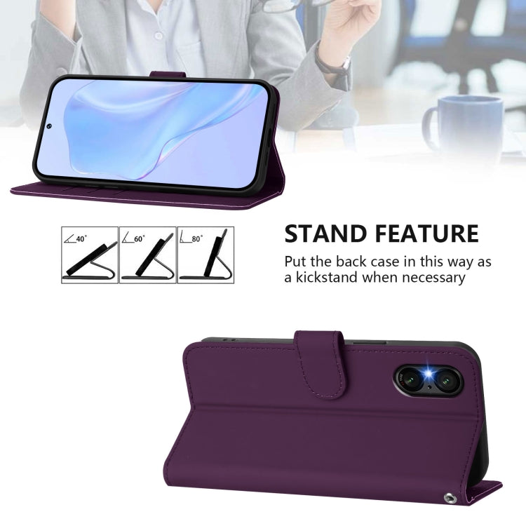 For Sony Xperia 5 VI 2024 Skin Feel Solid Color Leather Phone Case with Lanyard(Violet) by buy2fix