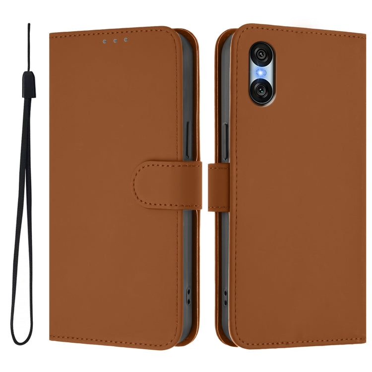 For Sony Xperia 10 VI 2024 Skin Feel Solid Color Leather Phone Case with Lanyard(Brown) by buy2fix