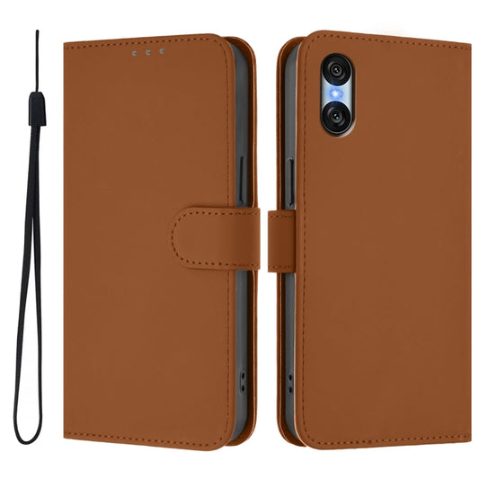 For Sony Xperia 10 VI 2024 Skin Feel Solid Color Leather Phone Case with Lanyard(Brown) by buy2fix
