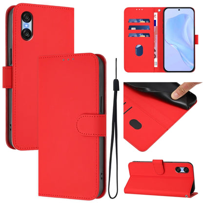For Sony Xperia 10 VI 2024 Skin Feel Solid Color Leather Phone Case with Lanyard(Red) by buy2fix