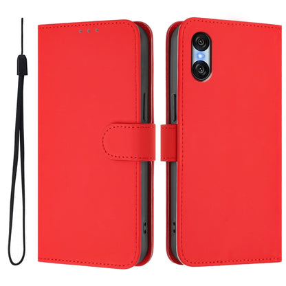For Sony Xperia 10 VI 2024 Skin Feel Solid Color Leather Phone Case with Lanyard(Red) by buy2fix