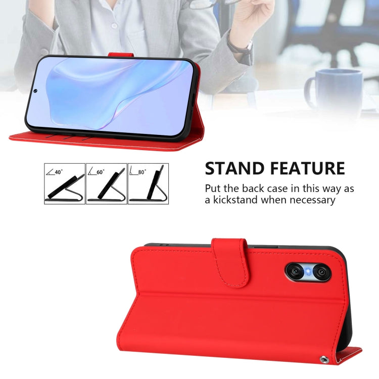 For Sony Xperia 10 VI 2024 Skin Feel Solid Color Leather Phone Case with Lanyard(Red) by buy2fix
