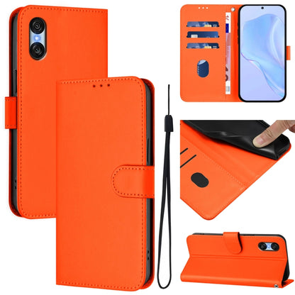 For Sony Xperia 10 VI 2024 Skin Feel Solid Color Leather Phone Case with Lanyard(Orange) by buy2fix