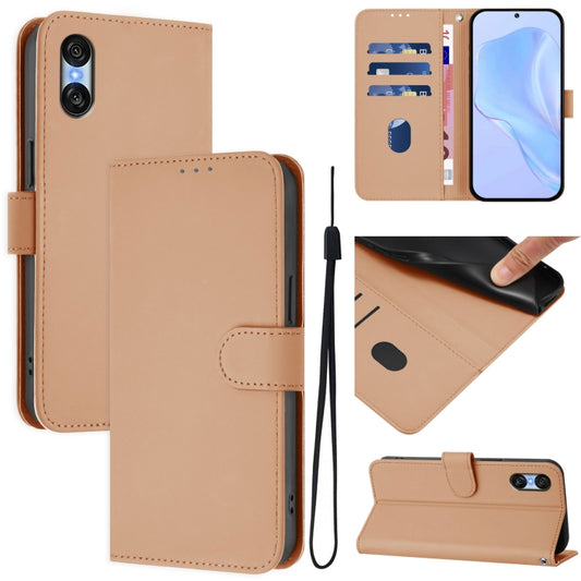 For Sony Xperia 10 VI 2024 Skin Feel Solid Color Leather Phone Case with Lanyard(Nude) by buy2fix