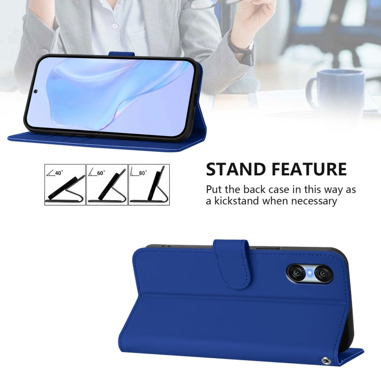 For Sony Xperia 10 VI 2024 Skin Feel Solid Color Leather Phone Case with Lanyard(Dark Blue) by buy2fix