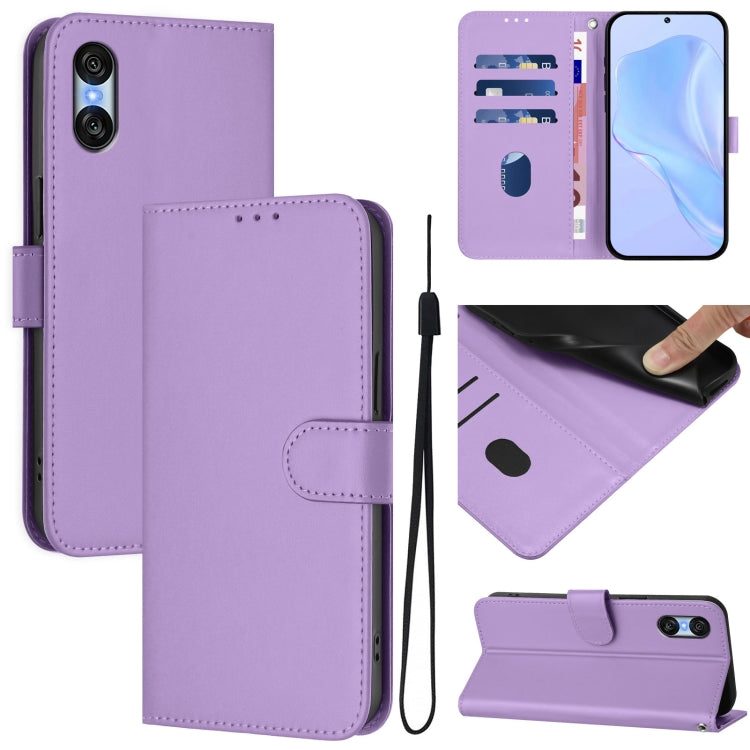 For Sony Xperia 10 VI 2024 Skin Feel Solid Color Leather Phone Case with Lanyard(Lavender Purple) by buy2fix