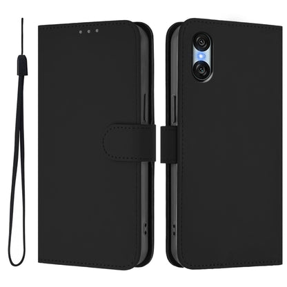 For Sony Xperia 10 VI 2024 Skin Feel Solid Color Leather Phone Case with Lanyard(Black) by buy2fix
