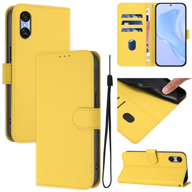 For Sony Xperia 10 VI 2024 Skin Feel Solid Color Leather Phone Case with Lanyard(Lemon Yellow) by buy2fix