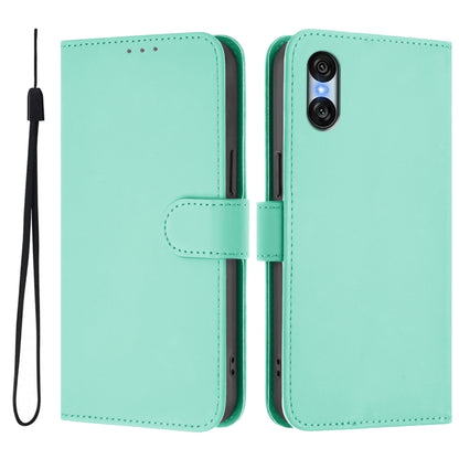 For Sony Xperia 10 VI 2024 Skin Feel Solid Color Leather Phone Case with Lanyard(Mint Green) by buy2fix