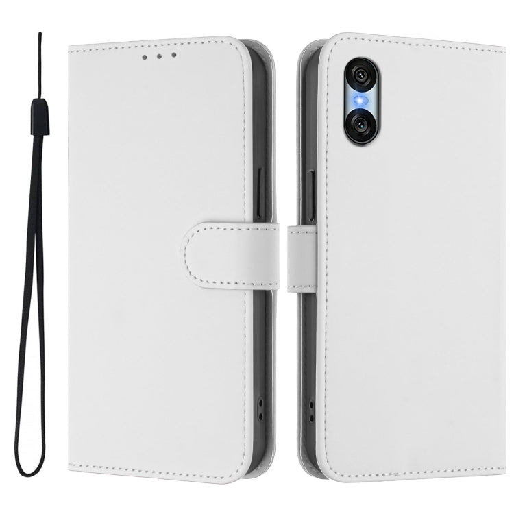For Sony Xperia 10 VI 2024 Skin Feel Solid Color Leather Phone Case with Lanyard(White) by buy2fix