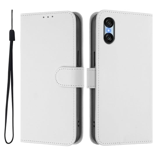 For Sony Xperia 10 VI 2024 Skin Feel Solid Color Leather Phone Case with Lanyard(White) by buy2fix