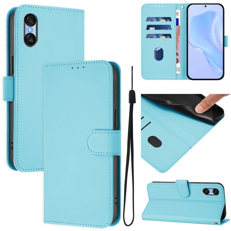 For Sony Xperia 10 VI 2024 Skin Feel Solid Color Leather Phone Case with Lanyard(Sky Blue) by buy2fix