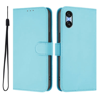 For Sony Xperia 10 VI 2024 Skin Feel Solid Color Leather Phone Case with Lanyard(Sky Blue) by buy2fix