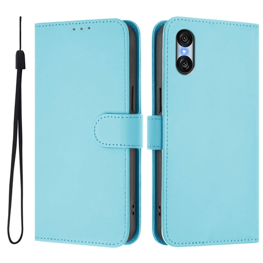 For Sony Xperia 10 VI 2024 Skin Feel Solid Color Leather Phone Case with Lanyard(Sky Blue) by buy2fix