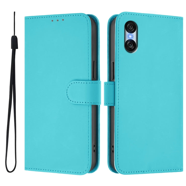 For Sony Xperia 10 VI 2024 Skin Feel Solid Color Leather Phone Case with Lanyard(Lake Blue) by buy2fix