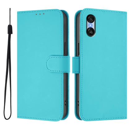 For Sony Xperia 10 VI 2024 Skin Feel Solid Color Leather Phone Case with Lanyard(Lake Blue) by buy2fix