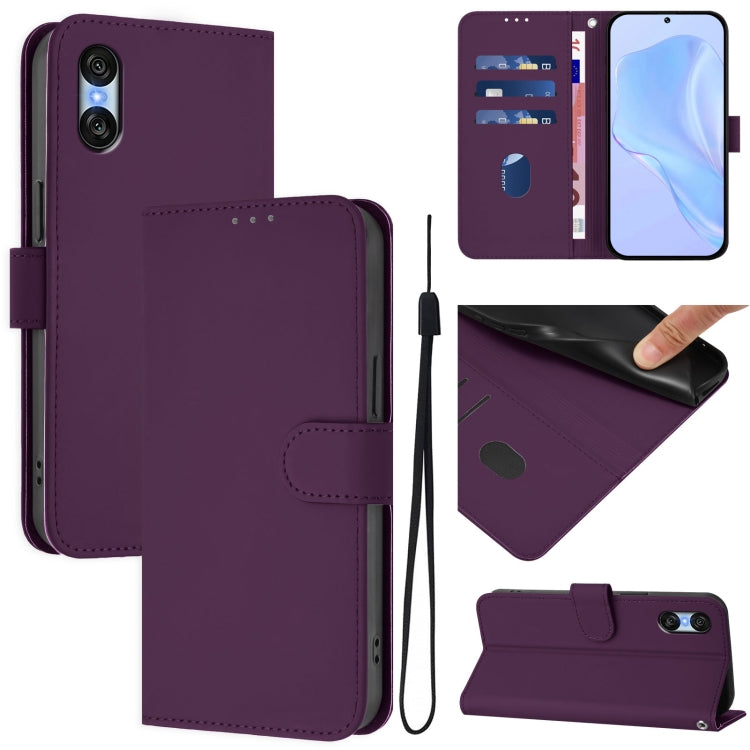 For Sony Xperia 10 VI 2024 Skin Feel Solid Color Leather Phone Case with Lanyard(Violet) by buy2fix
