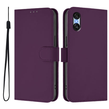 For Sony Xperia 10 VI 2024 Skin Feel Solid Color Leather Phone Case with Lanyard(Violet) by buy2fix